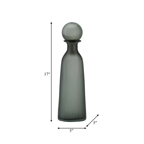 17391-03#Glass, 17"h Vase W/ Lid, Green/smoke
