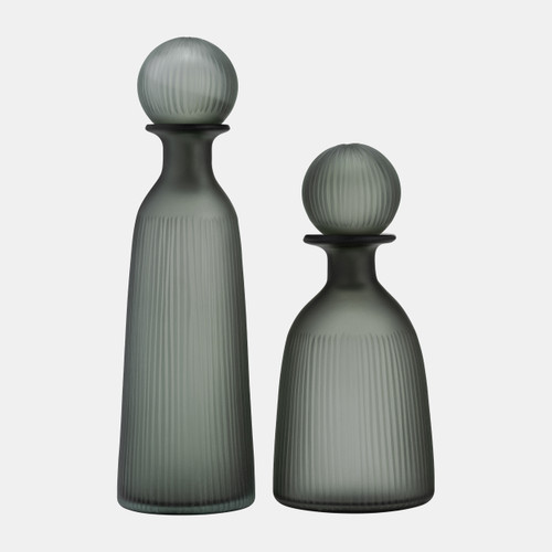 17391-03#Glass, 17"h Vase W/ Lid, Green/smoke