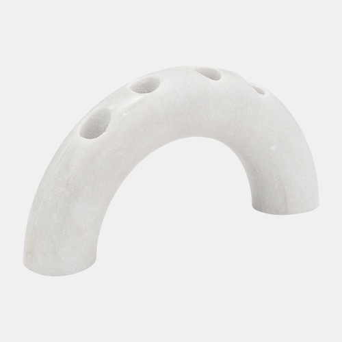 17400#Marble, 10" 4-taper Candle Holder, White