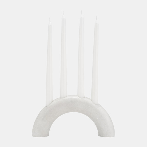 17400#Marble, 10" 4-taper Candle Holder, White