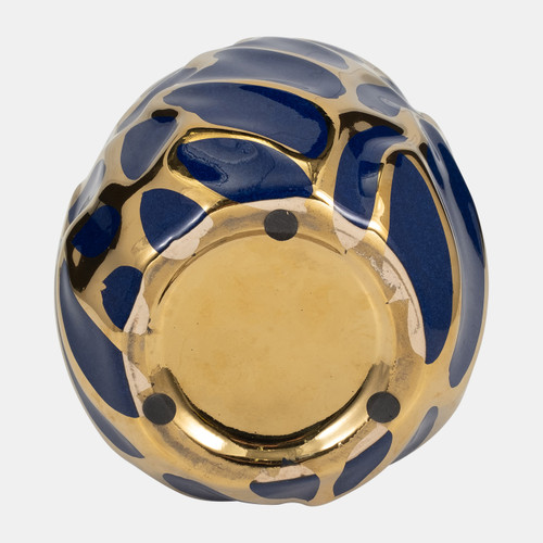 13036-09#Ceramic 8" Leaf Vase, Navy/gold
