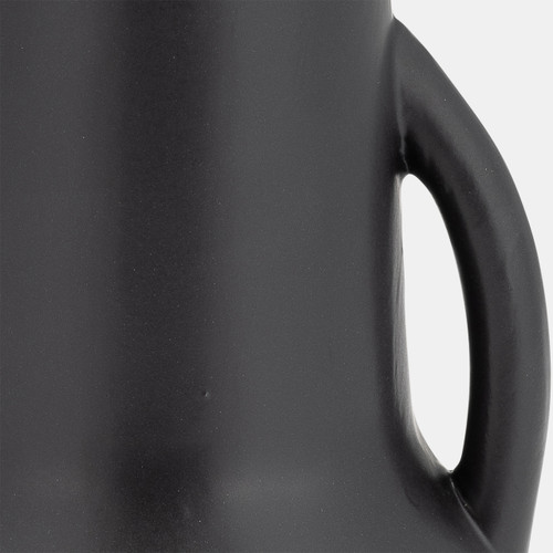 17414-02#Cer,8",vase W/handles,black