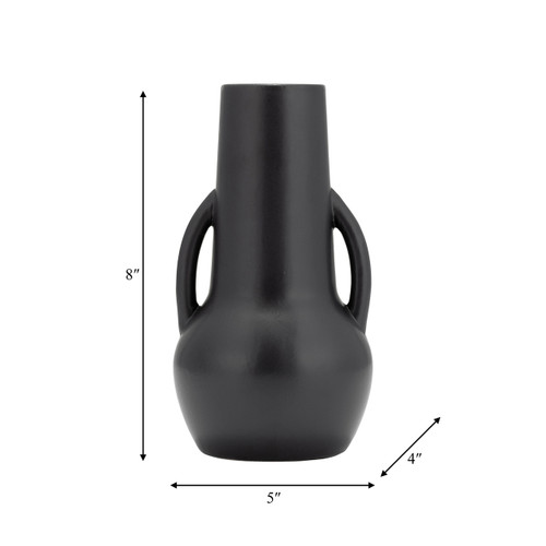 17414-02#Cer,8",vase W/handles,black