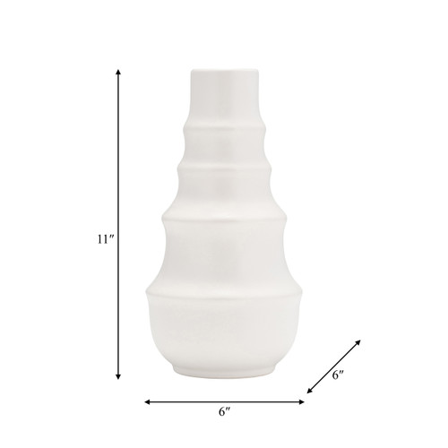 17420-01#Cer,11",ring Pattern Vase,white