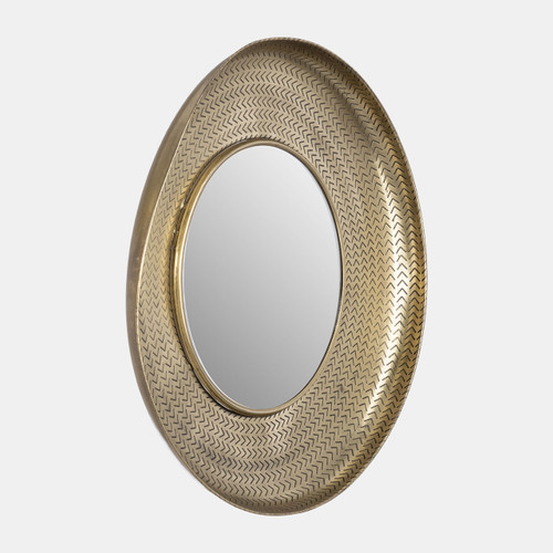 17432#Metal,30",bowl W/v Pattrn Mirror,gold