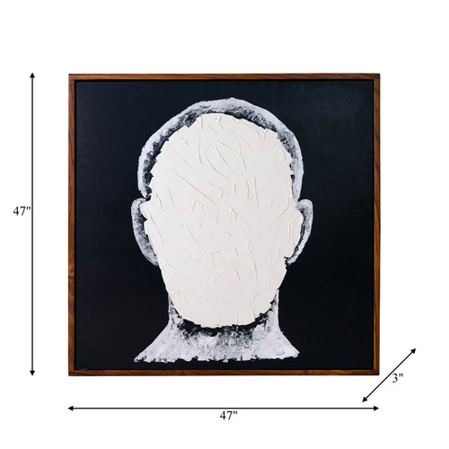 70211#47x47, Hand Painted Blank Face Man, Ivory/black