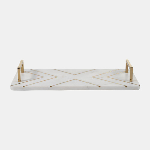 17439-01#Marble, 2"h,tray W/handles,white/gold