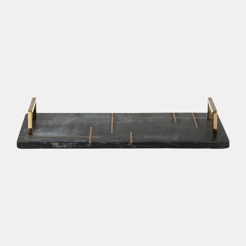 17439-02#Marble,2"h,tray W/handles,black/gold