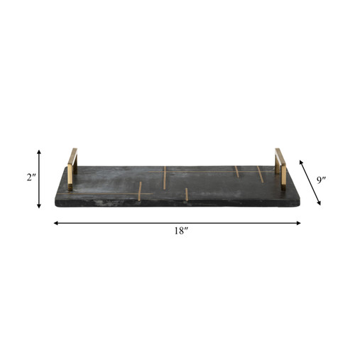 17439-02#Marble,2"h,tray W/handles,black/gold