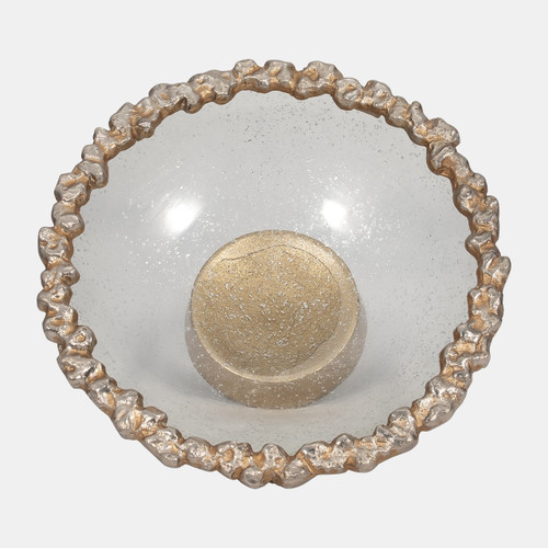 17461#Glass,17",bowl W/rocky Ring,champagne