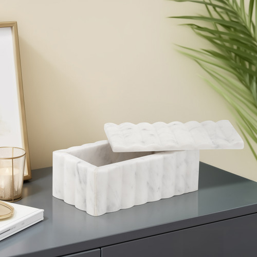 17475#7x4" Marble Ridged Box, White