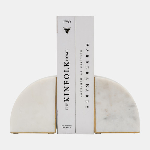 17476#Marble, S/2 5" Pie Bookends, White