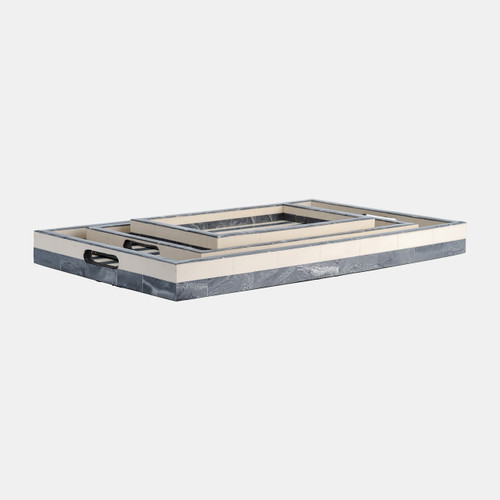 17471-04#Resin, S/3 13/18/24" Striped Trays, Gray/white