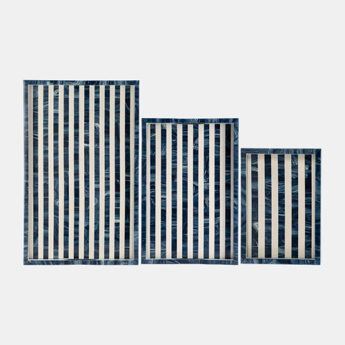17471-05#Resin, S/3 13/18/24" Striped Trays, Blue/white