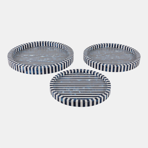 17501#Resin, S/3 12/14/16" Round Trays Blue