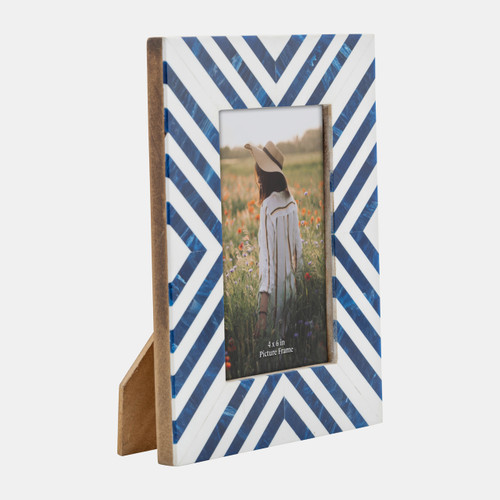 17504#Resin, 4x6 Striped Photo Frame, Blue