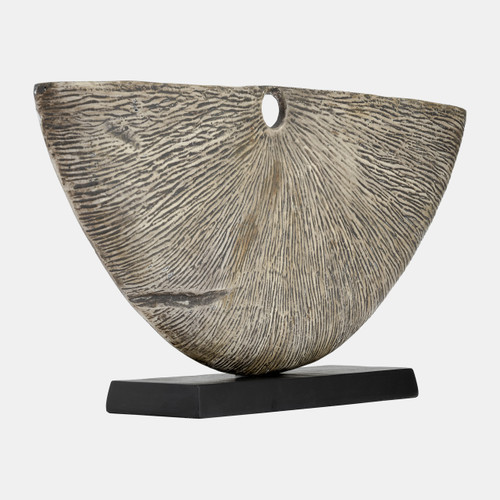 17486-02#Metal,13"h Corrugated Half Circle Sculpture,ivory