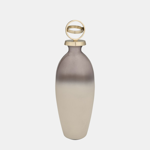 17490-02#Glass,20",bottle W/sphere Lid,white/gold