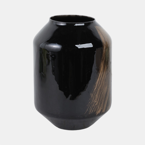 17492-01#Glass,10" Star Dust Vase,gold/black(golden Swooch)