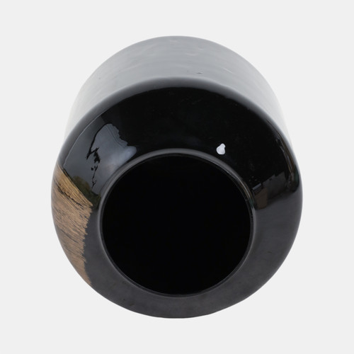 17492-01#Glass,10" Star Dust Vase,gold/black(golden Swooch)