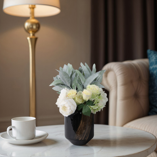 17492-01#Glass,10" Star Dust Vase,gold/black(golden Swooch)