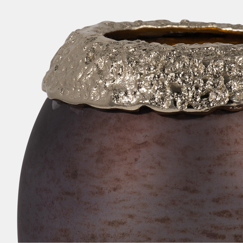 17494-01#Glass,8",oval Hurricane,charred Coal/gold