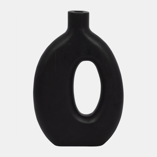 17558-03#Wood, 14"h Cut-out Vase, Black