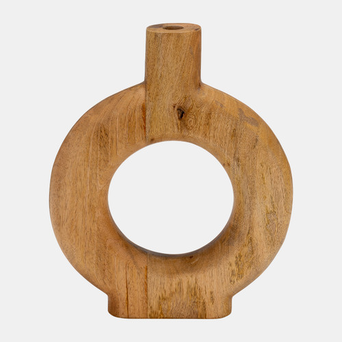 17560-03#Wood, 14"h Donut Shaped Vase, Brown