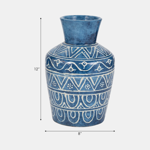 17543-02#Terracotta, 12"h Vase, Blue