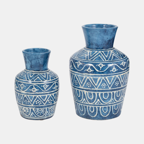 17543-02#Terracotta, 12"h Vase, Blue