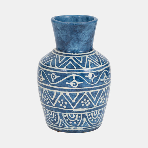 17543-03#Terracotta,10"h Vase, Blue
