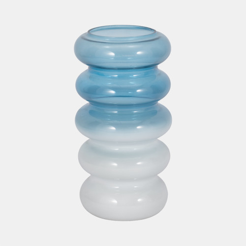 17568-01#Glass, 12"h Accordion Vase, Blue