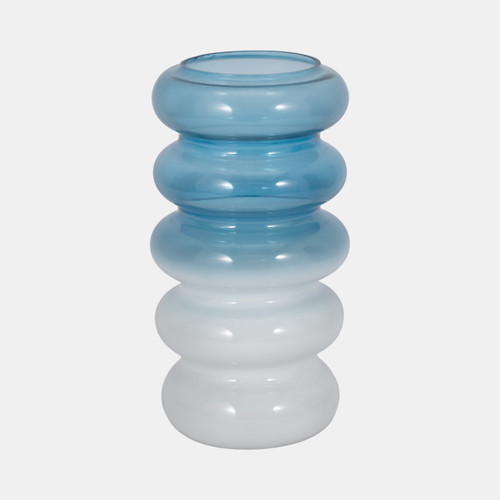 17568-01#Glass, 12"h Accordion Vase, Blue