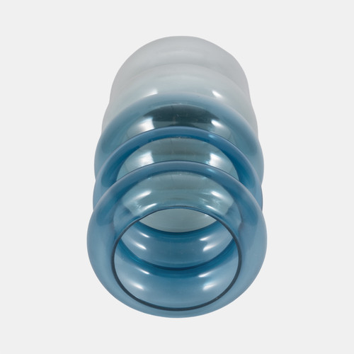 17568-01#Glass, 12"h Accordion Vase, Blue