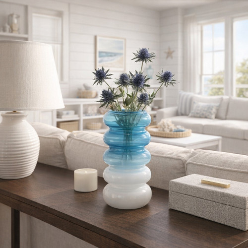 17568-01#Glass, 12"h Accordion Vase, Blue