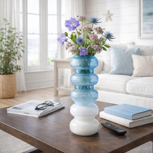 17568-02#Glass, 17"h Accordion Vase, Blue