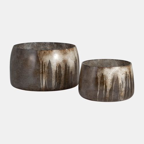 17572-04#Glass, S/2 10/14" Decorative Bowls, Bronze