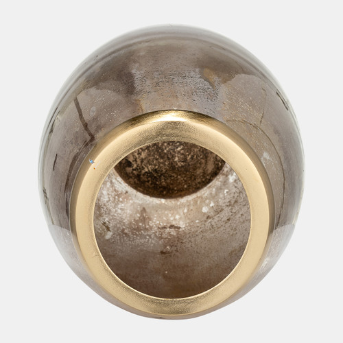 17573-01#Glass 18" Vase W/ Metal Ring, Champagne