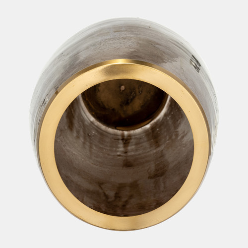 17573-02#Glass 24" Vase W/ Metal Ring, Champagne