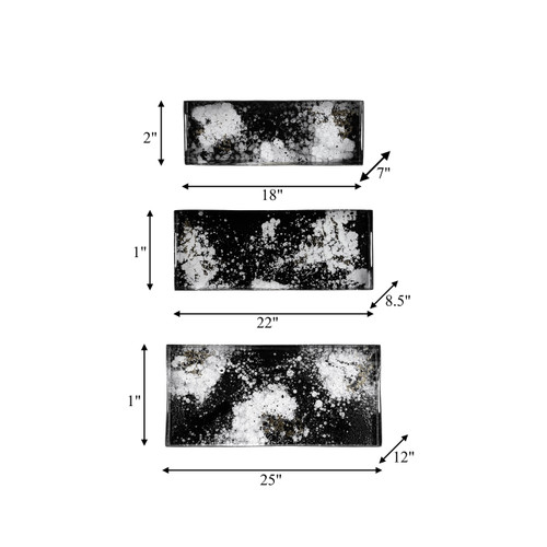 17576#Metal, S/3 18/22/25" Rectangular Trays, Black/whit