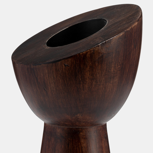 17579-02#Wood, 11"h Slanted Candle Holder, Brown