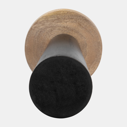 17581-01#Wood, 12" Flat Candle Holder Stand, Black/natural