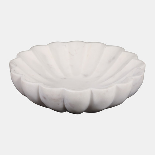 17599#Marble, 12"d Shell Shaped Bowl, White
