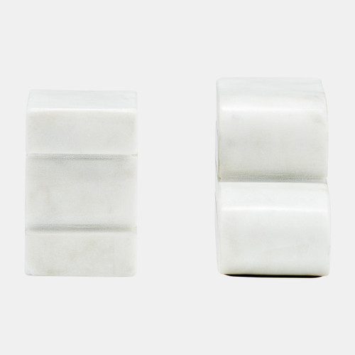 17603#Marble, S/2 6"h Swirly Bookends, White