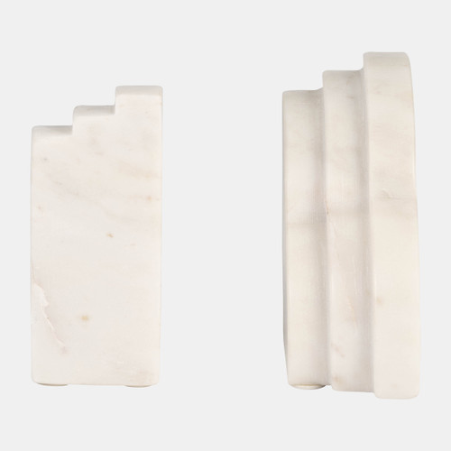 17606#Marble, S/2 6"h Rainbow Bookends, White