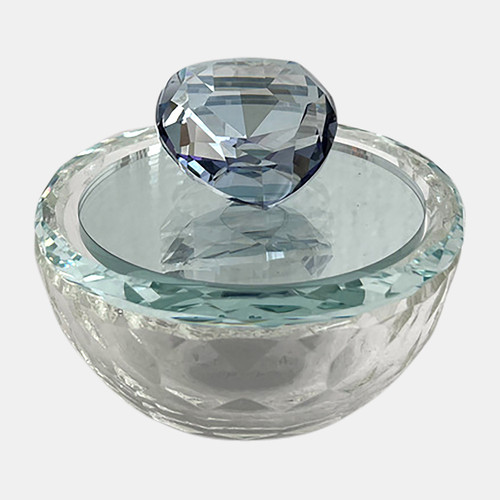 17636-03#Glass, 4"d Trinket Box W/ Heart, Blue