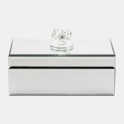 17644#Glass, 8"d Rec Jewelry Box  Flower Top, Clear