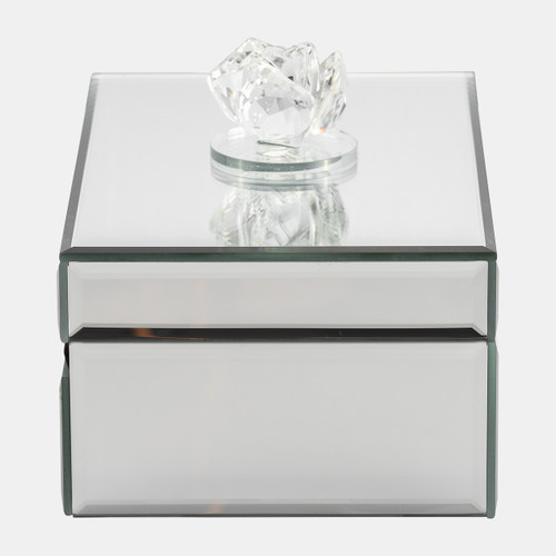 17644#Glass, 8"d Rec Jewelry Box  Flower Top, Clear