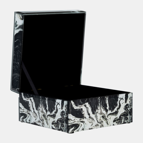 17647#Glass, 6x5" Jewelry Box Quartz Top, Black