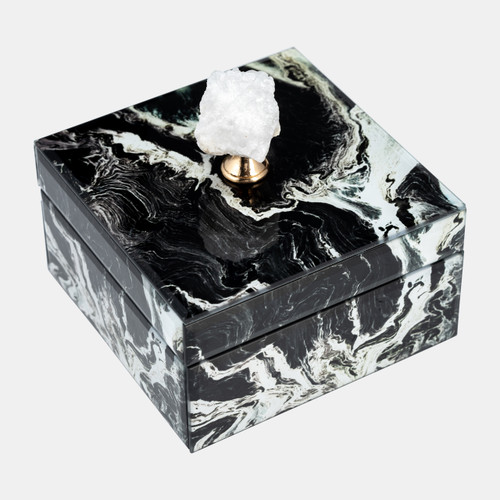 17647#Glass, 6x5" Jewelry Box Quartz Top, Black